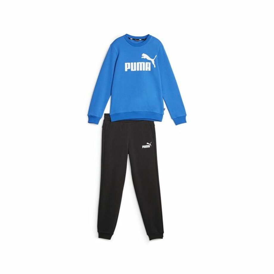 Puma Børnetræningsdragt – Sort med Blå Logo på Udsalg!